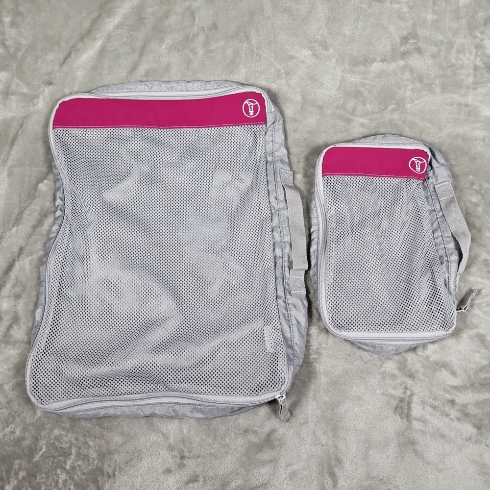Lands End Packing Cubes Lot Of 2 Gray Pink Travel Organizers Compression Luggage